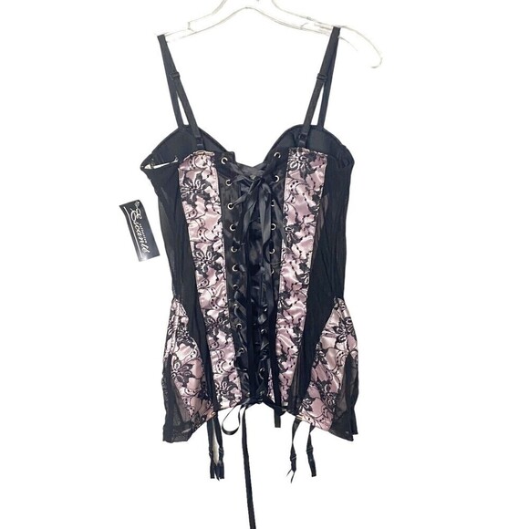 The Collection Escante Womens Black and Pink Lace Padded Lace Up Large Corset - Picture 2 of 13